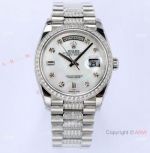 Super Clone Swiss 3255 Rolex Day-Date 36mm Wrist White MOP Face Diamond Band